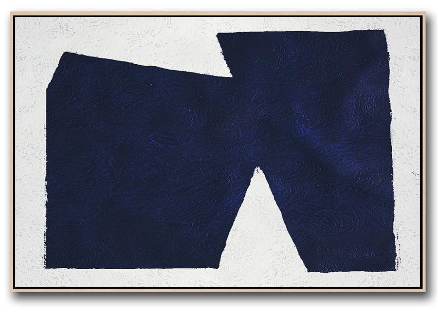 Horizontal Abstract Painting Navy Blue Minimalist Painting On Canvas - Art For Sale Uk Huge